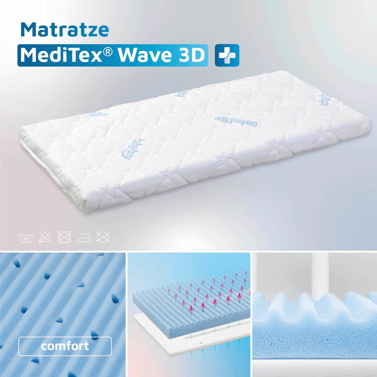 BEISTELLBETTMATRATZE babybay® Matratze MediTex® Wave 3D  - Multicolor, Basics, Naturmaterialien (81/39,5/5cm) - Babybay