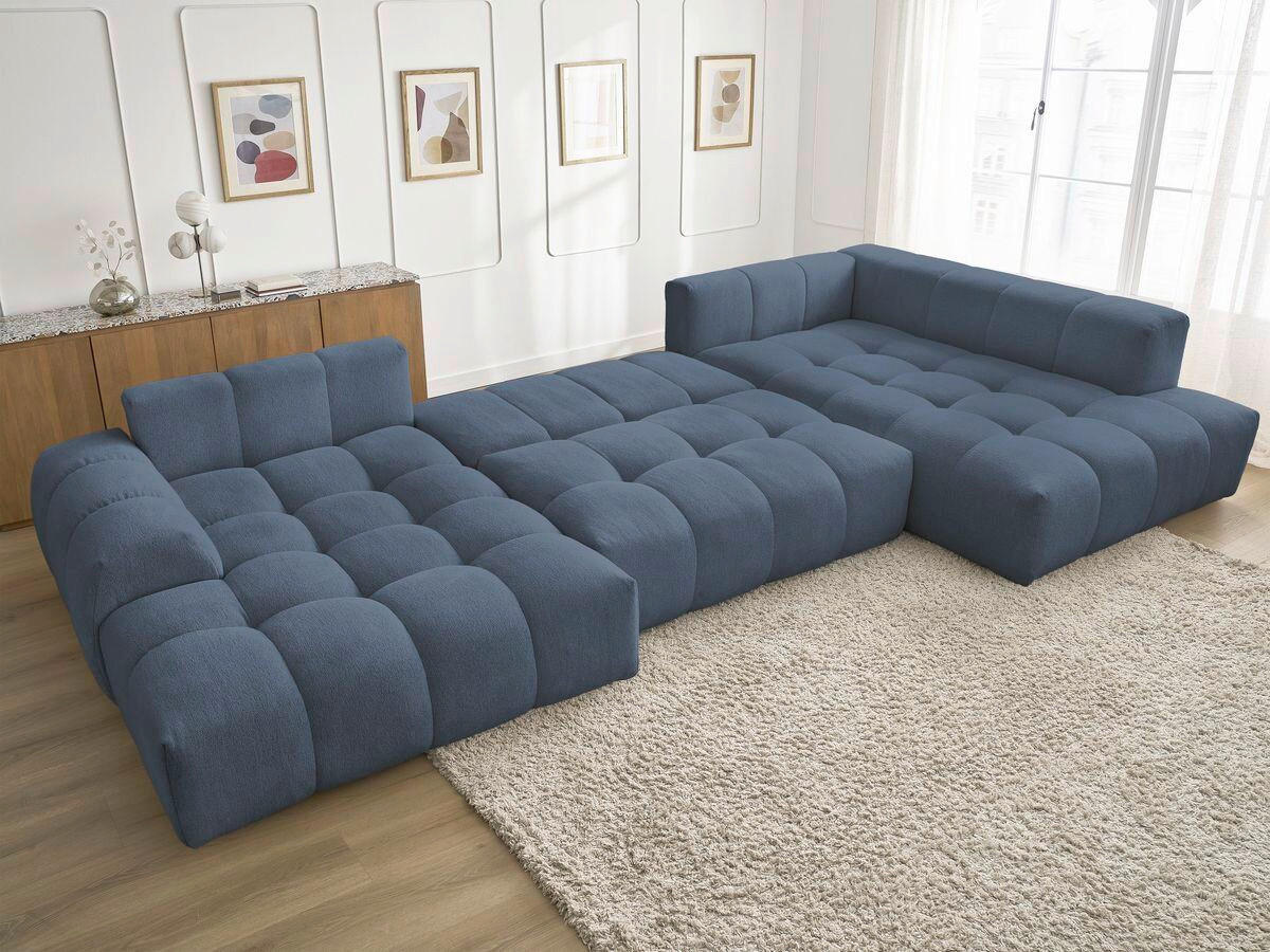 ECKSCHLAFSOFA EVEREST  mit Rücken echt, Armteil links, Armteil rechts Flachgewebe Dunkelblau  - Schwarz/Dunkelblau, MODERN, Kunststoff/Textil (198/423/212cm)
