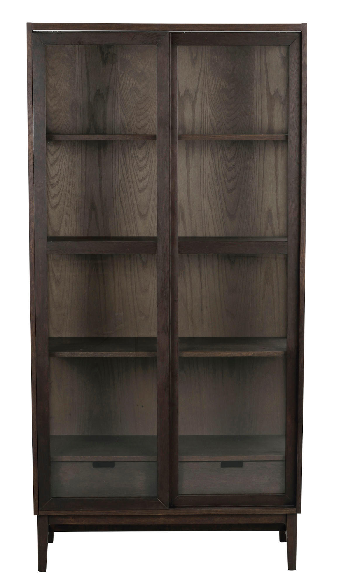 VITRINSKÅP  i faner, delar i massivt trä ek mörkbrun, transparent  - svart/mörkbrun, Modern, metall/trä (100/203/40cm) - Rowico