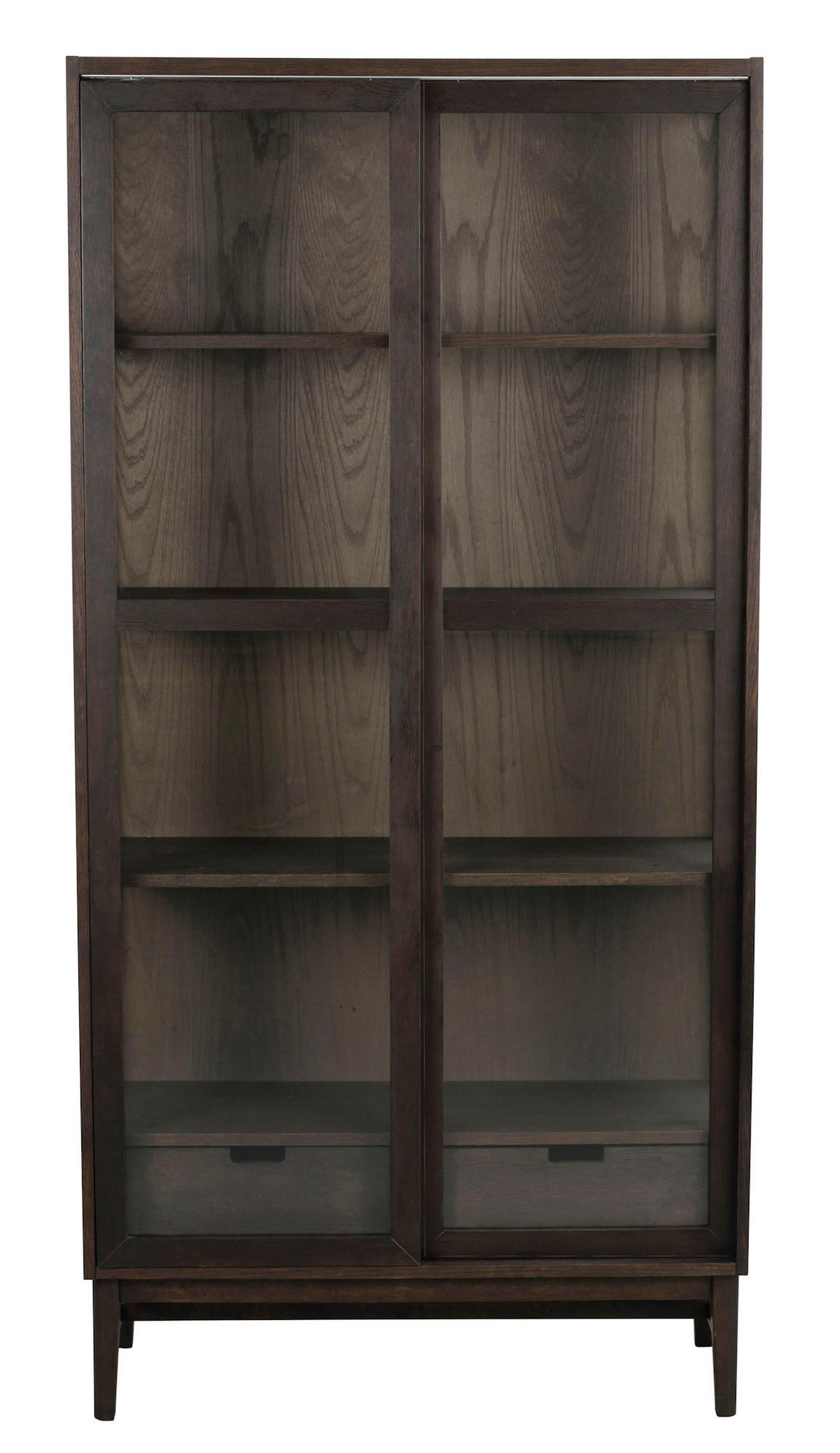VITRINSKÅP  i faner, delar i massivt trä ek mörkbrun, transparent  - svart/mörkbrun, Modern, metall/trä (100/203/40cm) - Rowico