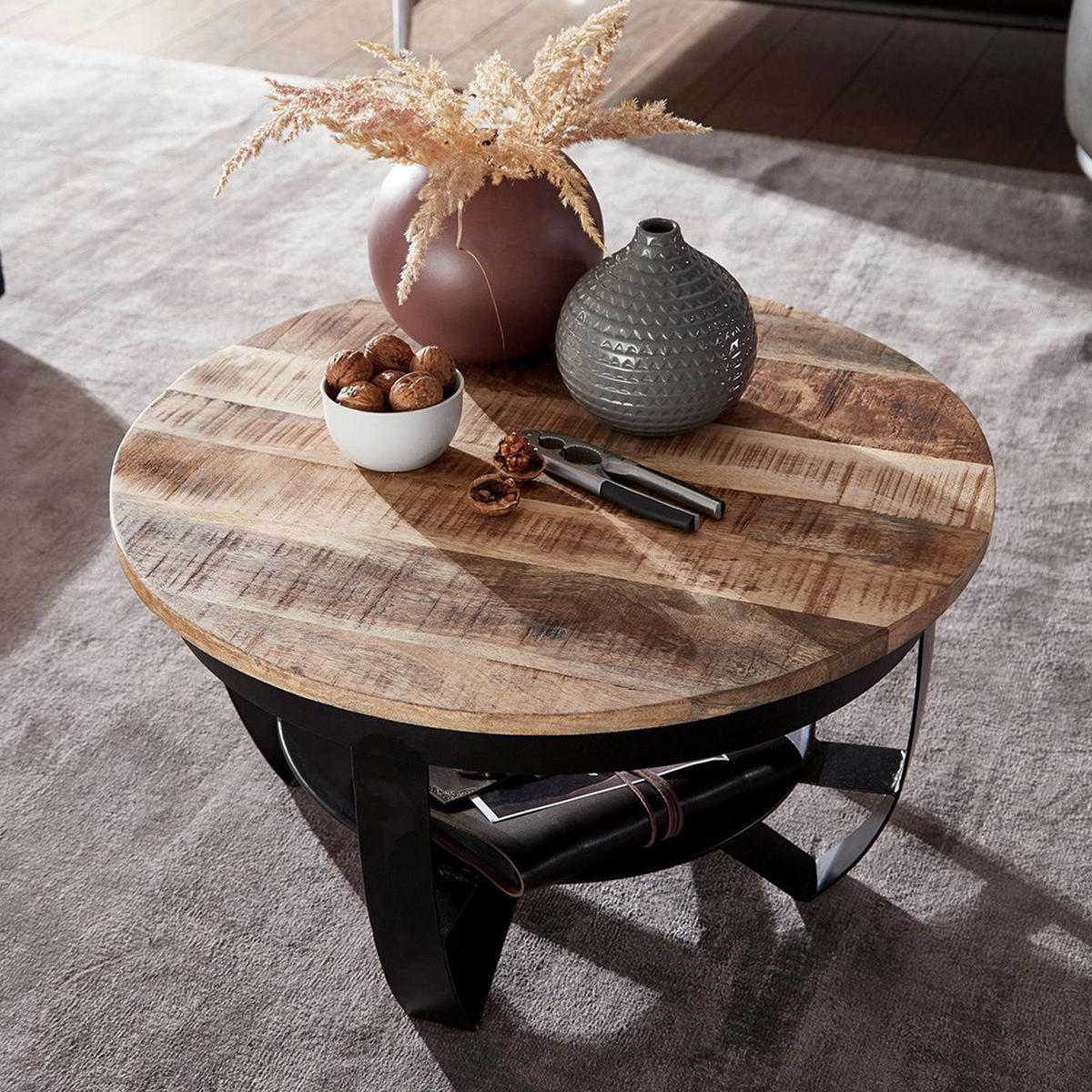 COUCHTISCH in Holz 60/60/34 cm  - Schwarz/Braun, Modern, Holz/Metall (60/60/34cm) - MID.YOU
