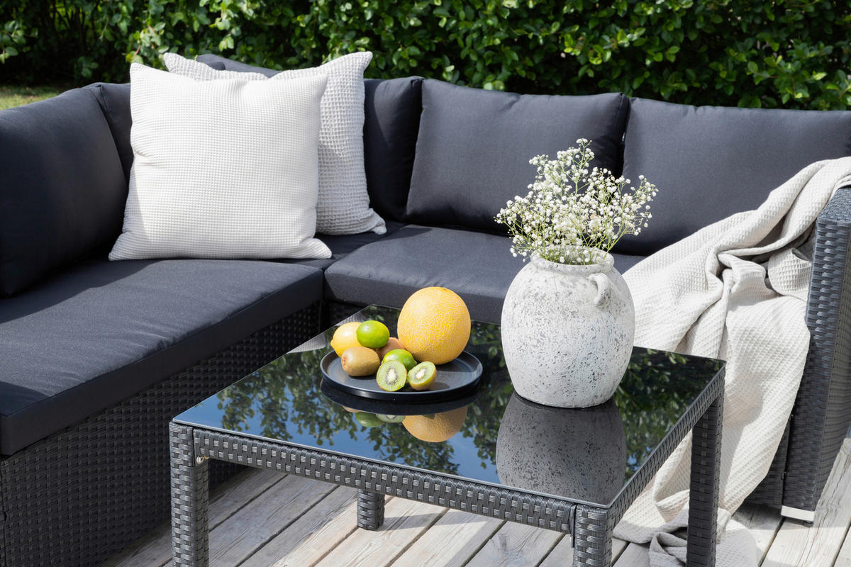 LOUNGEGRUPP  - svart, Klassisk, glas/textil - Gardenson