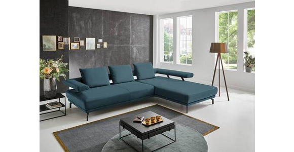 ECKSOFA in Echtleder Blau  - Blau/Schwarz, Design, Leder/Metall (305/224cm) - Dieter Knoll