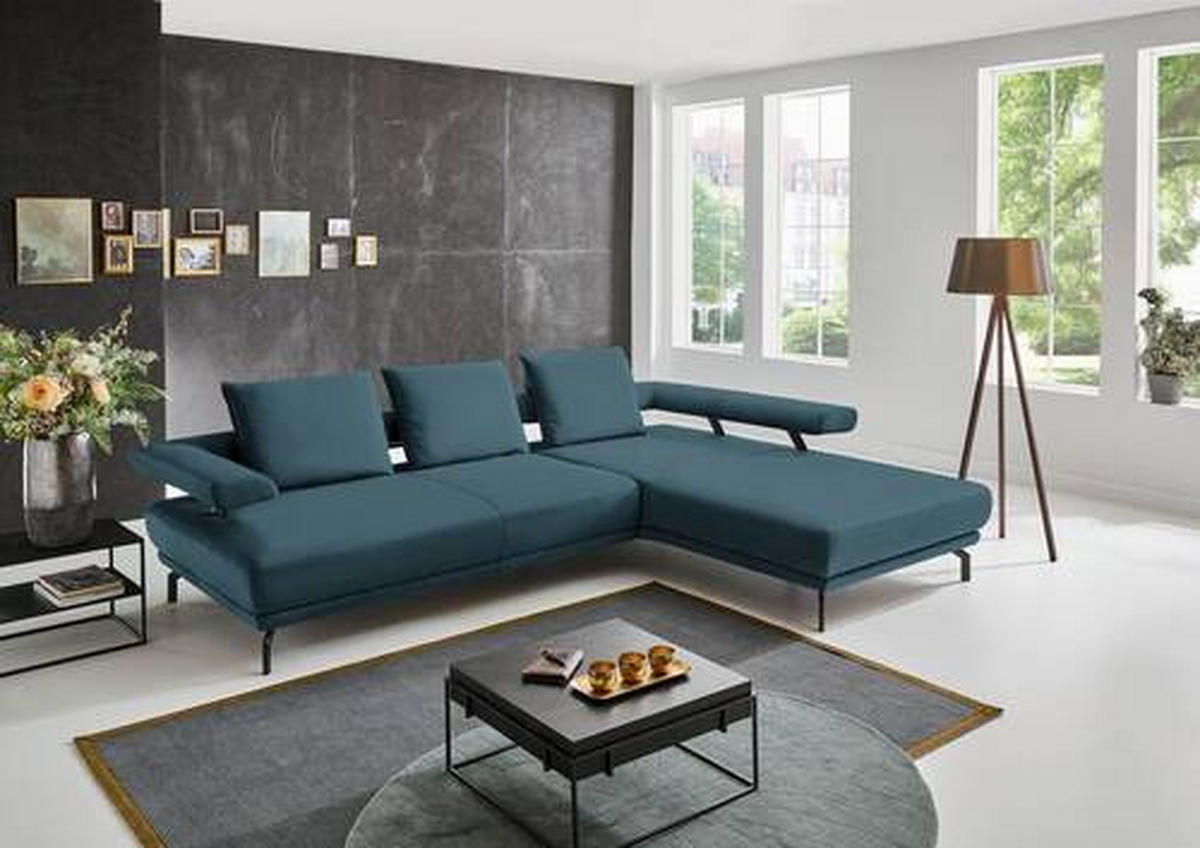 ECKSOFA in Echtleder Blau  - Blau/Schwarz, Design, Leder/Metall (305/224cm) - Dieter Knoll