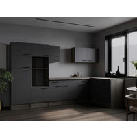 ECKKÜCHE 340/172 cm  in Grau, Eichefarben  - Eichefarben/Schwarz, Design, Holzwerkstoff/Metall (340/172cm) - Respekta