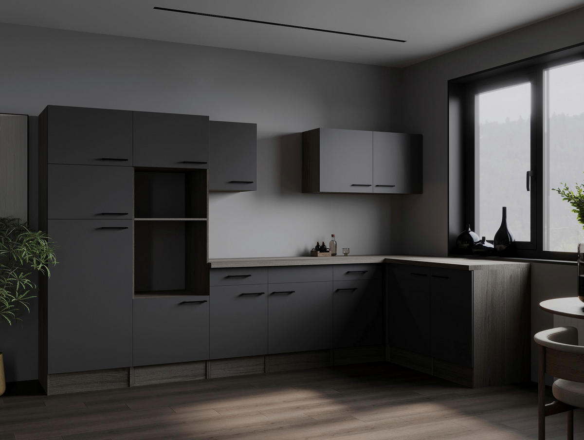 ECKKÜCHE 340/172 cm  in Grau, Eichefarben  - Eichefarben/Schwarz, Design, Holzwerkstoff/Metall (340/172cm) - Respekta