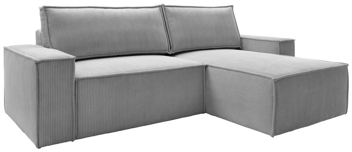 ECKSCHLAFSOFA in Samt Hellgrau  - Hellgrau/Schwarz, Konventionell, Holz/Kunststoff (251/170cm) - MID.YOU