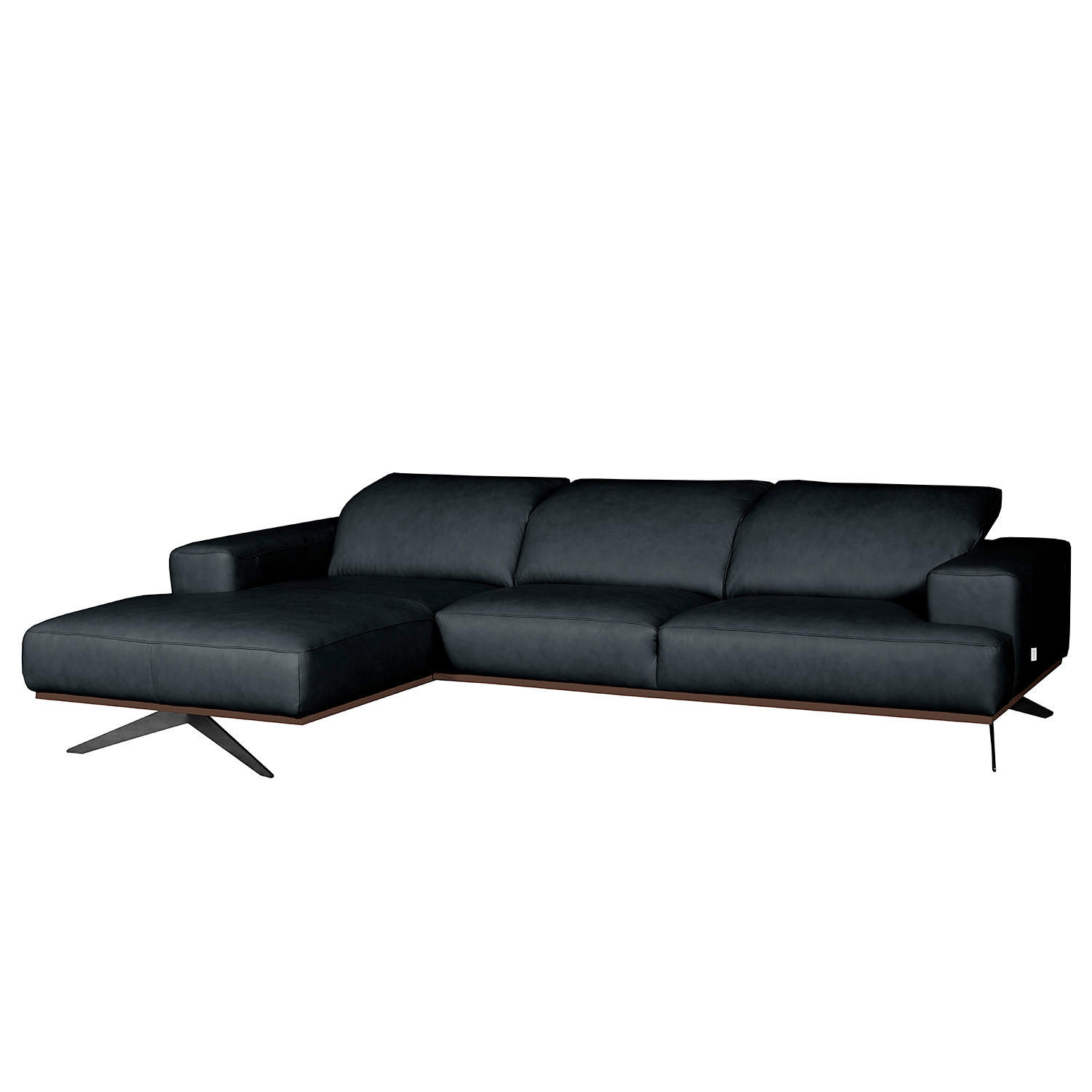 ECKSOFA  in Echtleder Blau  187/295 cm  - Blau/Schwarz, Design, Leder/Metall (187/295cm) - Livetastic