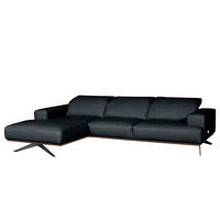ECKSOFA  in Echtleder Blau  187/295 cm  - Blau/Schwarz, Design, Leder/Metall (187/295cm) - Livetastic