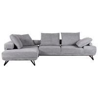 ECKSOFA Flachgewebe Grau  - Schwarz/Grau, Konventionell, Textil/Metall (240/310cm) - MID.YOU