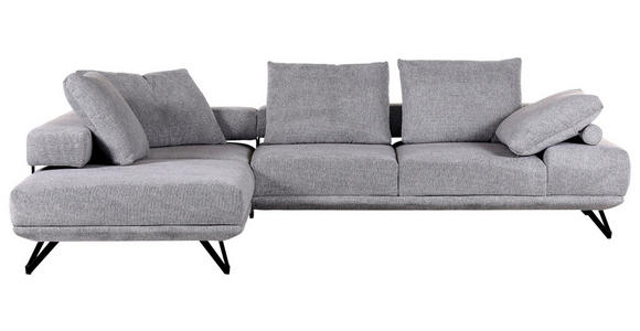 ECKSOFA Grau Flachgewebe Rücken echt, Rückenkissen  - Schwarz/Grau, KONVENTIONELL, Textil/Metall (240/310cm) - Carryhome