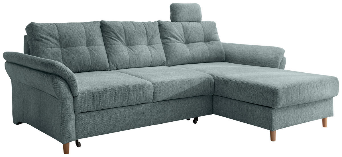 ECKSOFA in Chenille Blau  - Blau/Naturfarben, Modern, Holz/Textil (250/176cm) - Livetastic