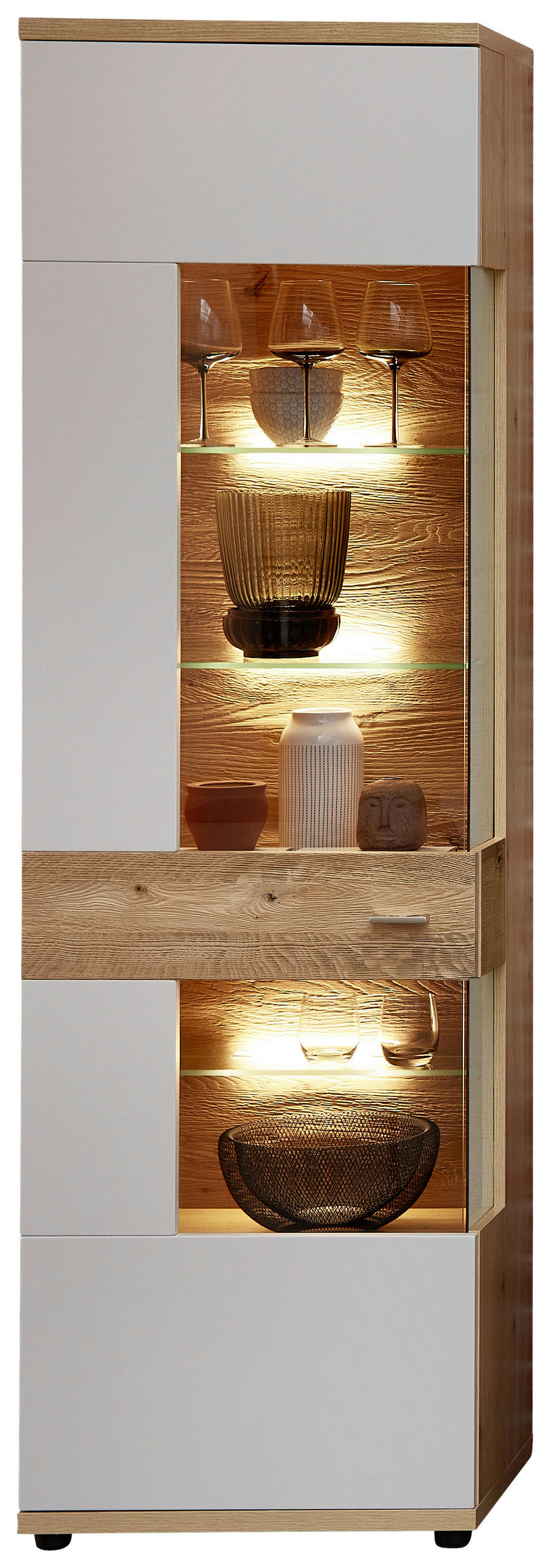 VITRINE Hellgrau, Eiche Artisan, Wildeiche  60/201/38 cm  - Wildeiche/Zinkfarben, Design, Glas/Holz (60/201/38cm) - Novel