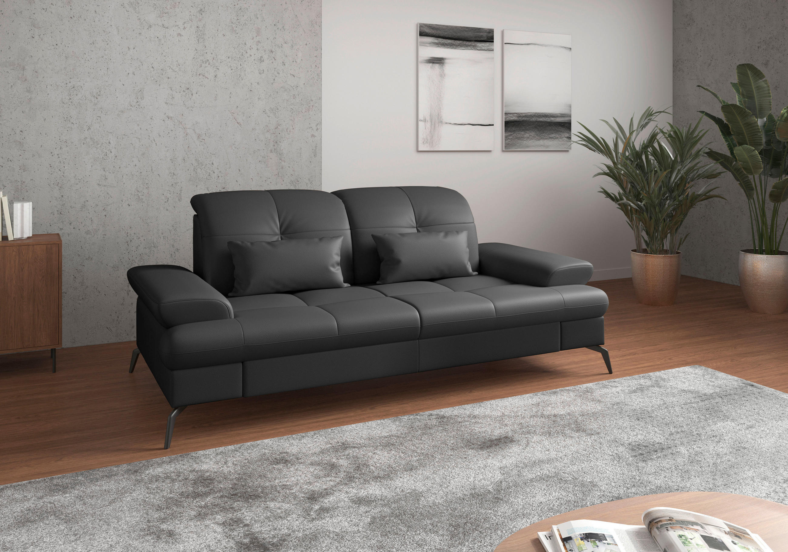 3-SITZER-SOFA in Vliesstoff Kombination Echtleder/Stoff Schwarz  - Schwarz, KONVENTIONELL, Leder/Textil (212/90/122cm) - Sit & More