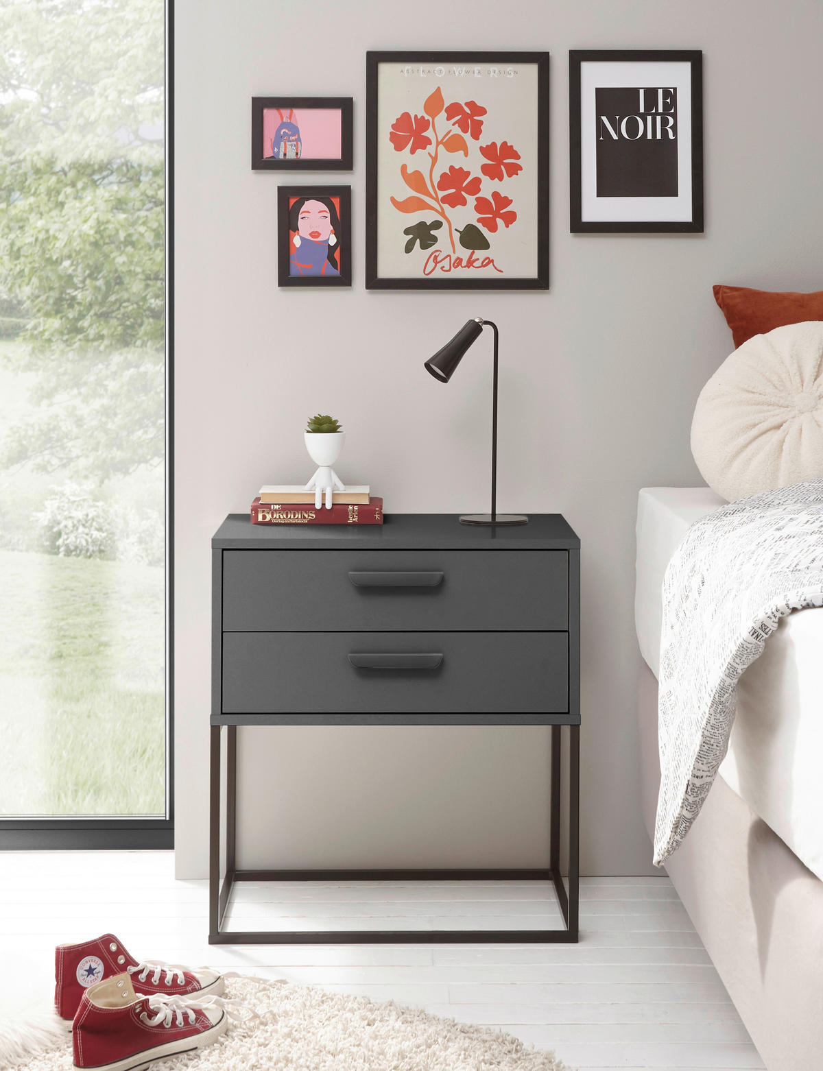 NACHTSCHRANK 60/65/38,5 cm  - Schwarz/Graphitfarben, MODERN, Holzwerkstoff/Kunststoff (60/65/38,5cm) - Livetastic