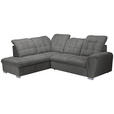 ECKSOFA Graubraun Chenille  inkl. Bettkasten, Schlaffunktion, Rücken echt, Kopfteilverstellung, Liegefläche im Originalstoff  - Chromfarben/Graubraun, KONVENTIONELL, Kunststoff/Textil (205/260cm) - Carryhome