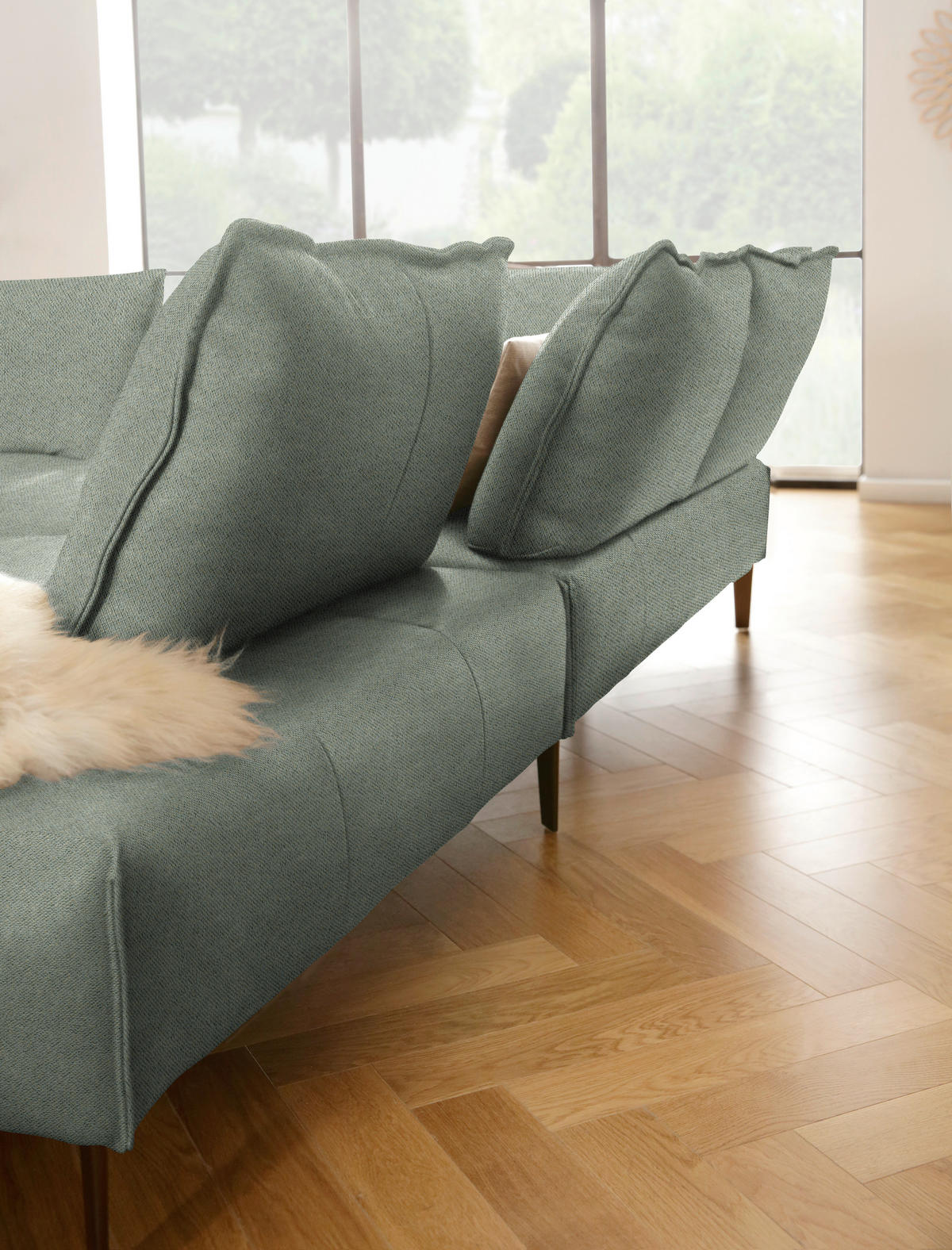 ECKSOFA in Webstoff Salbeigrün  - Salbeigrün/Schwarz, Modern, Textil/Metall (340/272cm) - W.Schillig