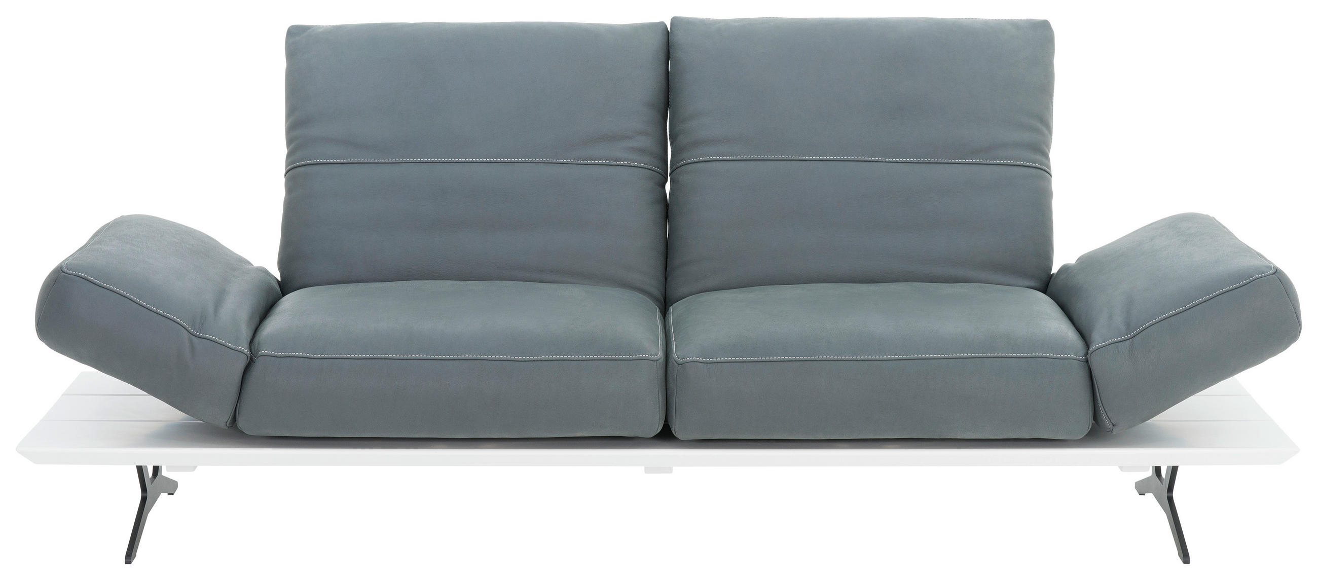 2,5-SITZER Echtleder Grau, Weiß  - Hellgrau/Weiß, Design, Leder/Metall (228/97/85cm) - Ambiente