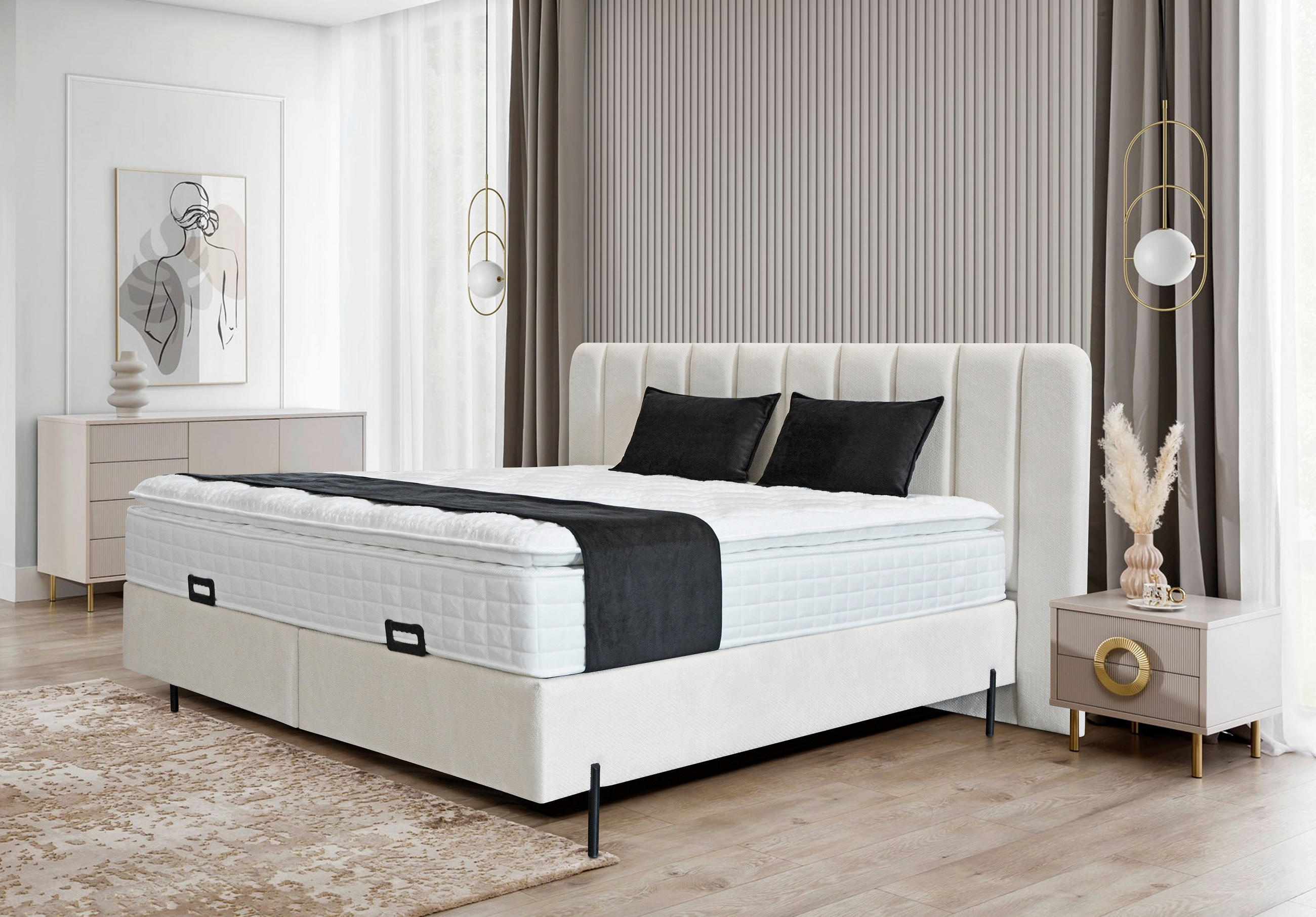 BOX KREVET     bež  - bež/crna, Moderno, drvni materijal/tekstil (180/200cm) - Hom`in