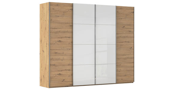 SCHWEBETÜRENSCHRANK 271/235/68 cm 4-türig Weiß, Eiche Artisan  - Chromfarben/Weiß, KONVENTIONELL, Glas/Holzwerkstoff (271/235/68cm) - Novel