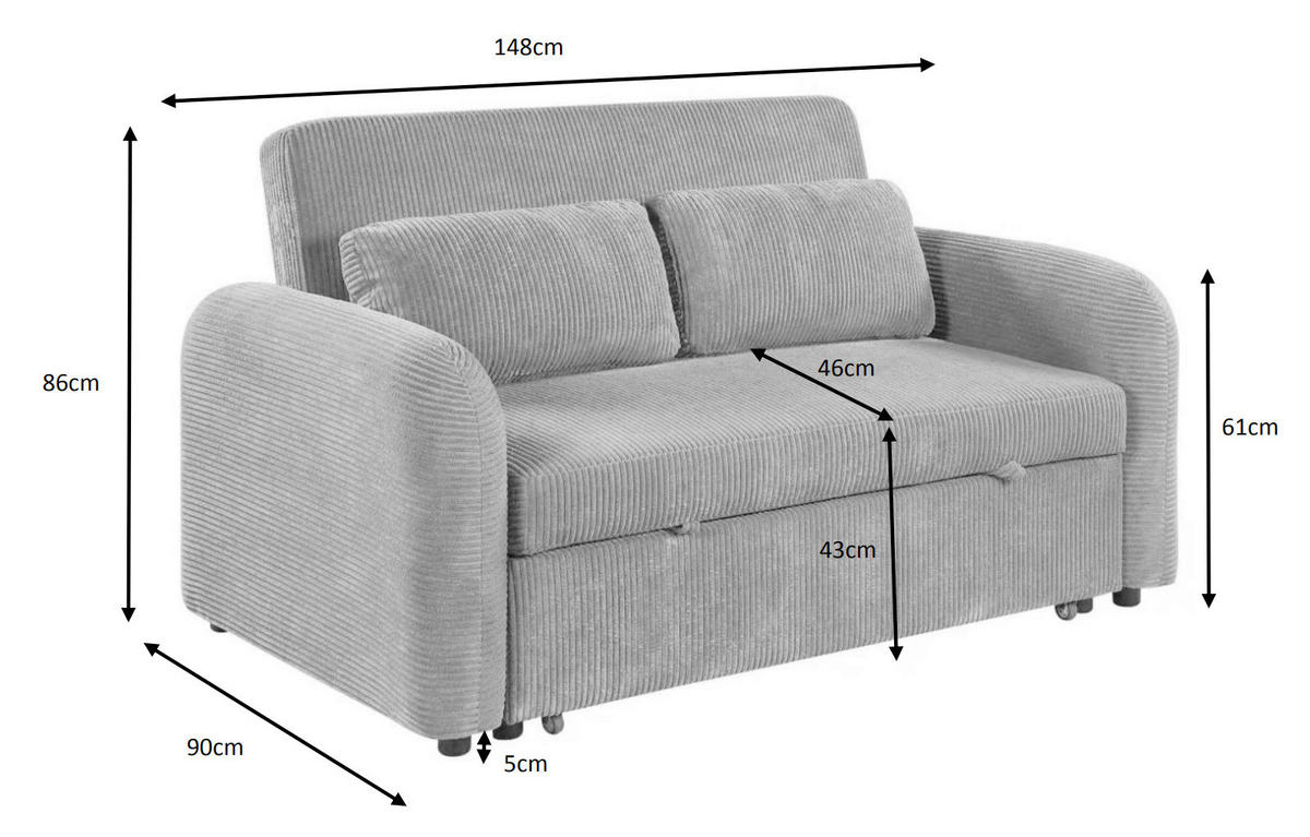 SCHLAFSOFA Cord Grün  - Schwarz/Grün, Design, Kunststoff/Textil (150/86/90cm) - MID.YOU