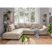 ECKSOFA in Cord Beige  - Beige/Schwarz, Design, Holz/Textil (202/298cm) - MID.YOU