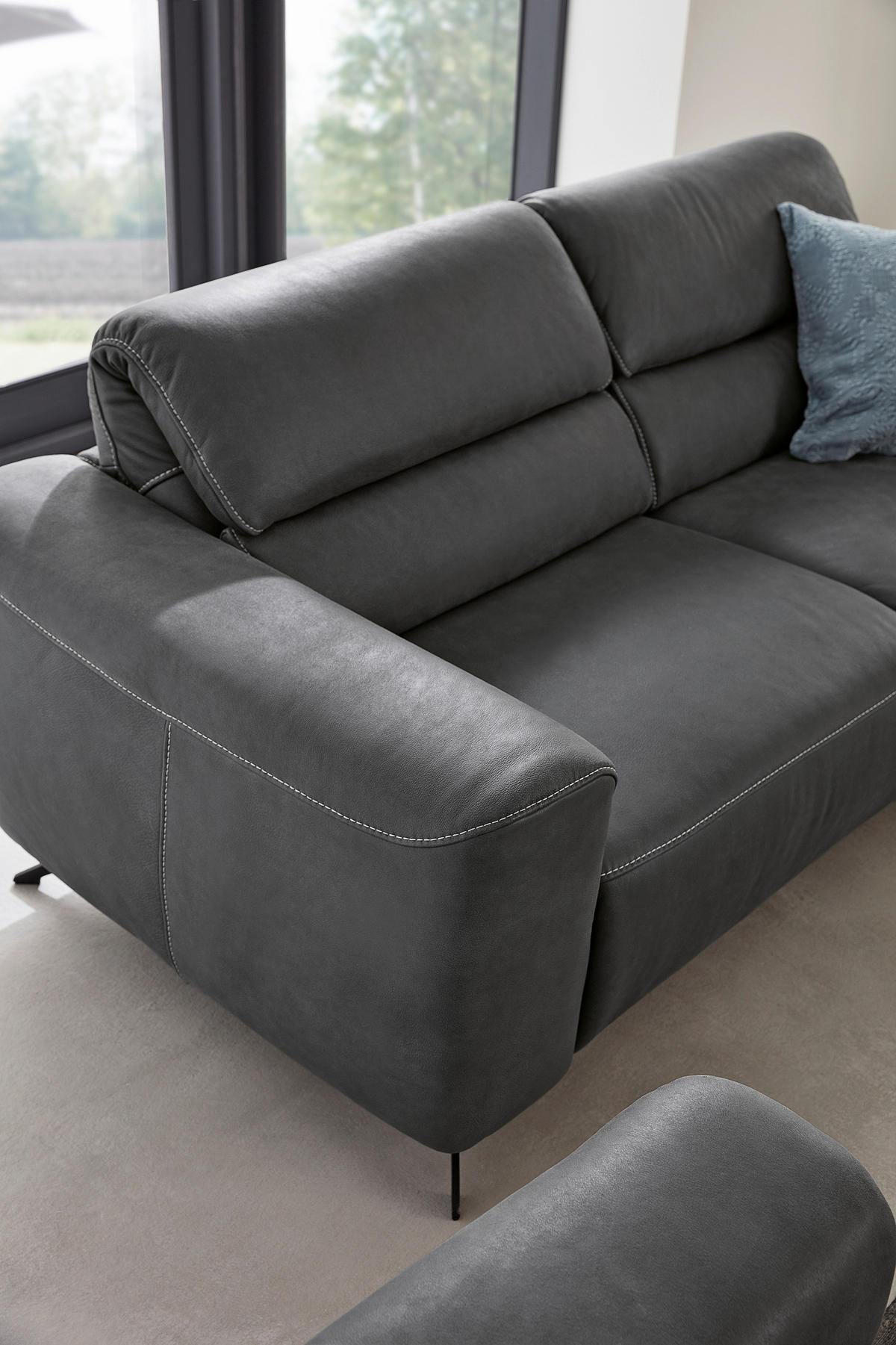 2,5-SITZER Graphitfarben Echtleder  - Beige/Schwarz, Design, Leder/Metall (204/82/96cm) - Musterring