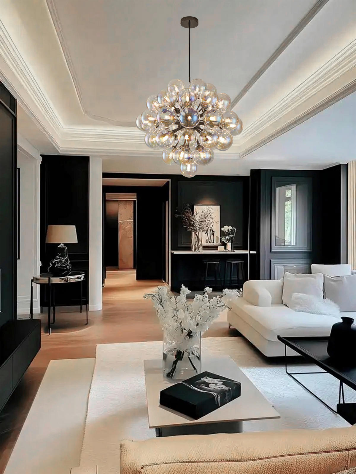 LED-HÄNGELEUCHTE 66/300 cm  - Schwarzchrom, Design, Glas/Metall (66/300cm)