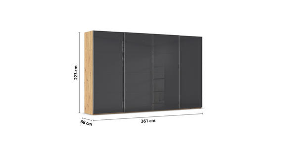 SCHWEBETÜRENSCHRANK  in Schwarz, Eiche Artisan  - Chromfarben/Schwarz, Design, Glas/Holzwerkstoff (361/223/68cm) - Novel