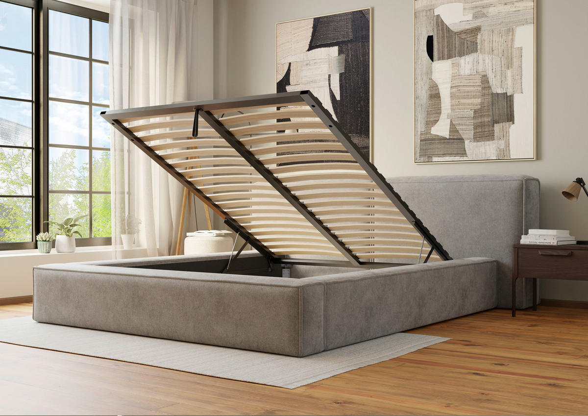 POLSTERBETT Lattenrost, Bettkasten 180/200 cm  in Hellgrau  - Hellgrau/Schwarz, Design, Holz/Textil (180/200cm) - Boxxx