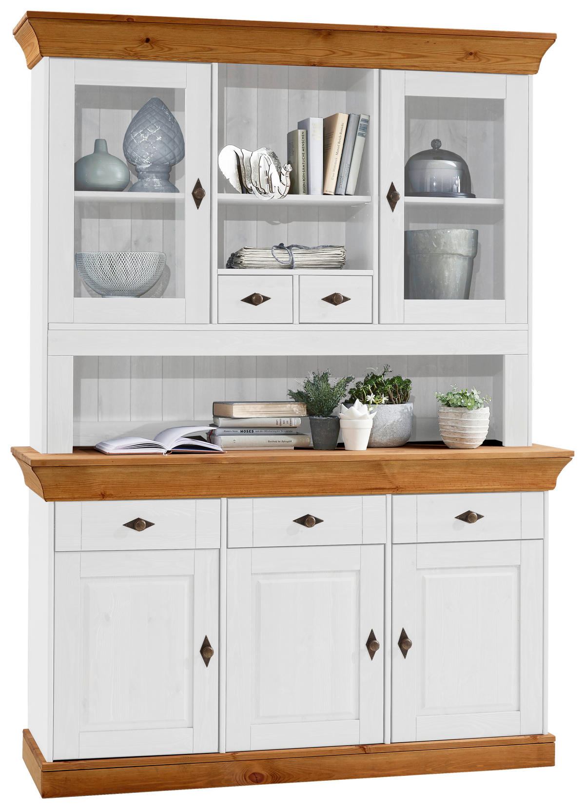 BUFFET 143/197/45 cm  in Weiß, Bernsteinfarben  - Bernsteinfarben/Weiß, ROMANTIK / LANDHAUS, Glas/Holz (143/197/45cm) - Boxxx