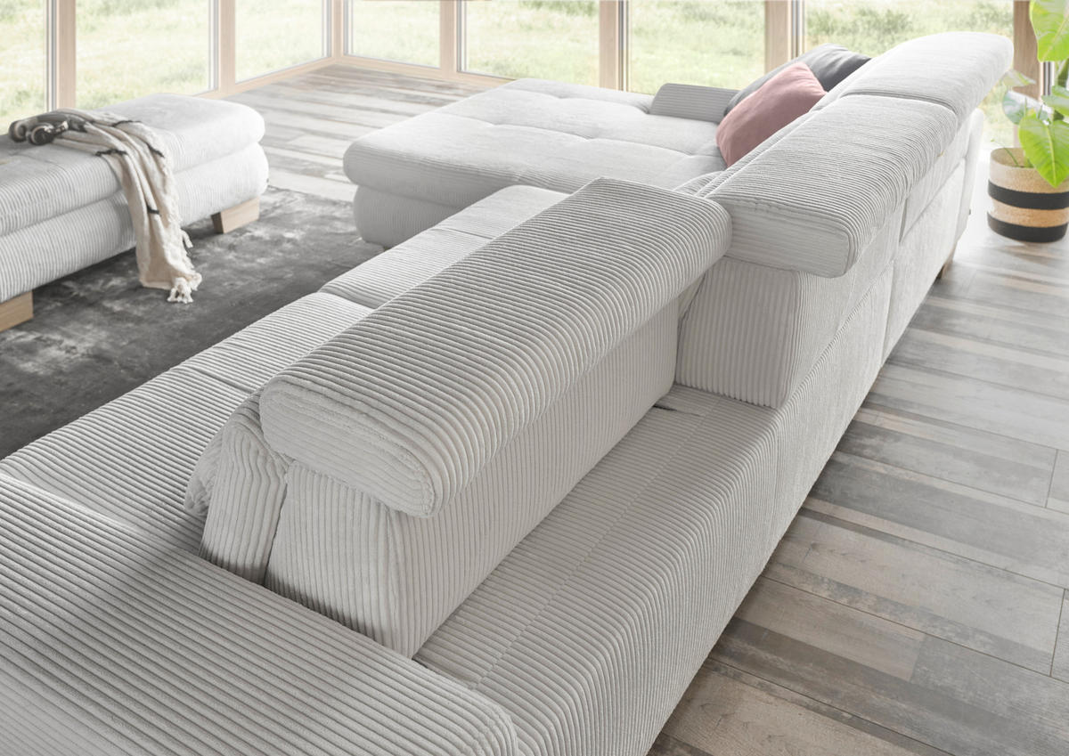 ECKSOFA Silberfarben Cord  - Eiche Bianco/Silberfarben, KONVENTIONELL, Holz/Textil (195/307cm) - SetOne by Musterring