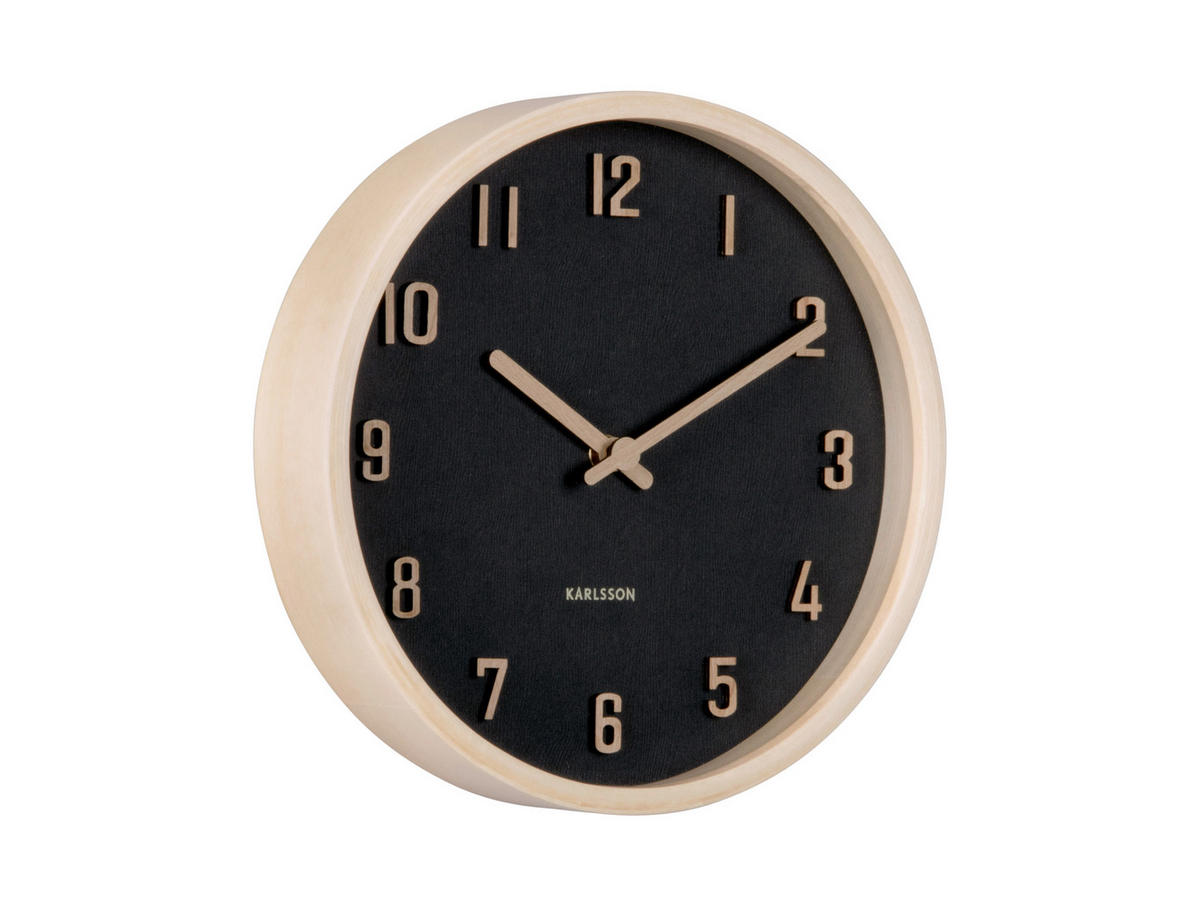 WANDUHR Nervadura Schwarz  - Schwarz, Basics, Holzwerkstoff (22cm) - Karlsson