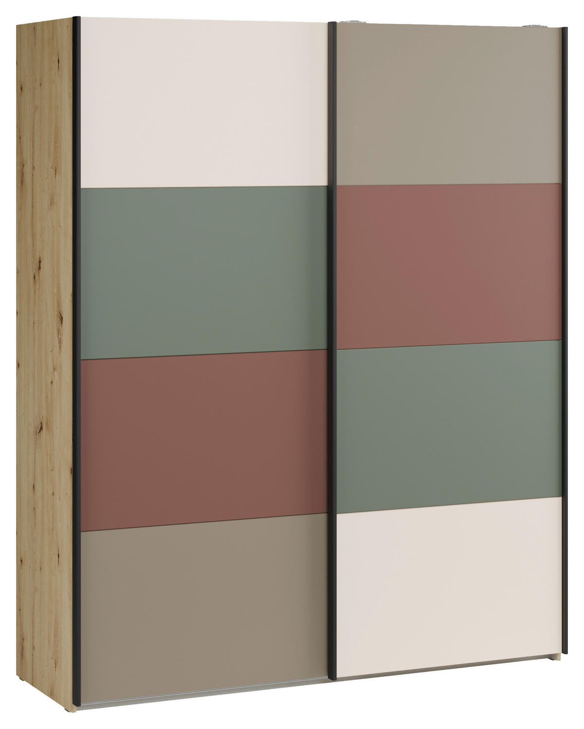 OMARA Z DRSNIMI VRATI, rjavosiva, peščene barve, terakota, žajbljevo zelena, hrast artisan  - rjavosiva/črna, Design, kovina/leseni material (170,3/210,5/61,2cm) - Carryhome