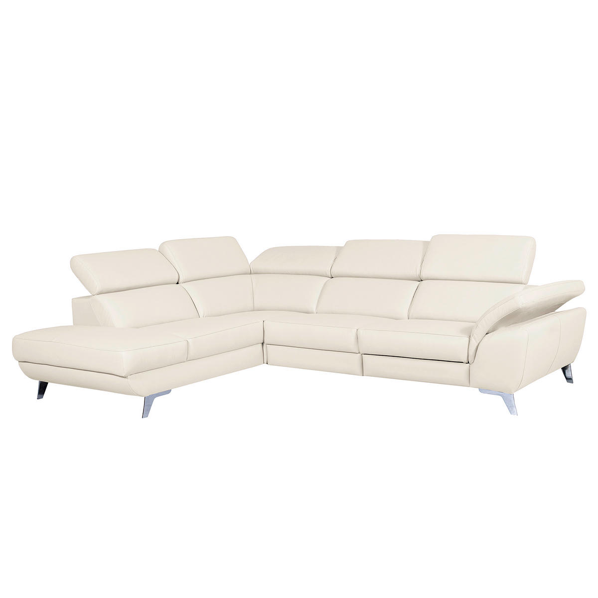 ECKSOFA Creme Echtleder Rücken echt, Armteilverstellung, Kopfteilverstellung  - Silberfarben/Creme, Design, Leder/Metall (228/283cm) - Livetastic