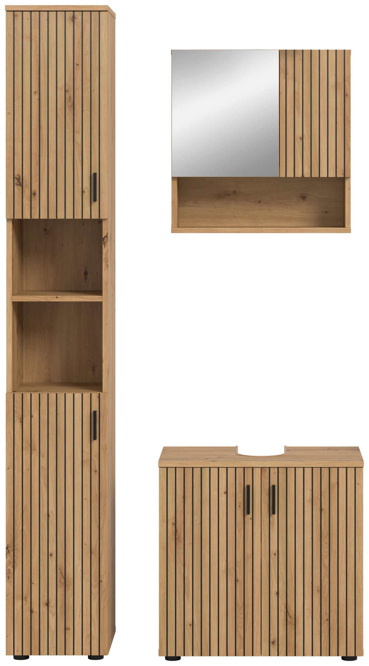 BADEZIMMER 3-teilig  in 90 cm  - Schwarz/Eiche Artisan, Basics, Holzwerkstoff/Kunststoff (90cm) - MID.YOU