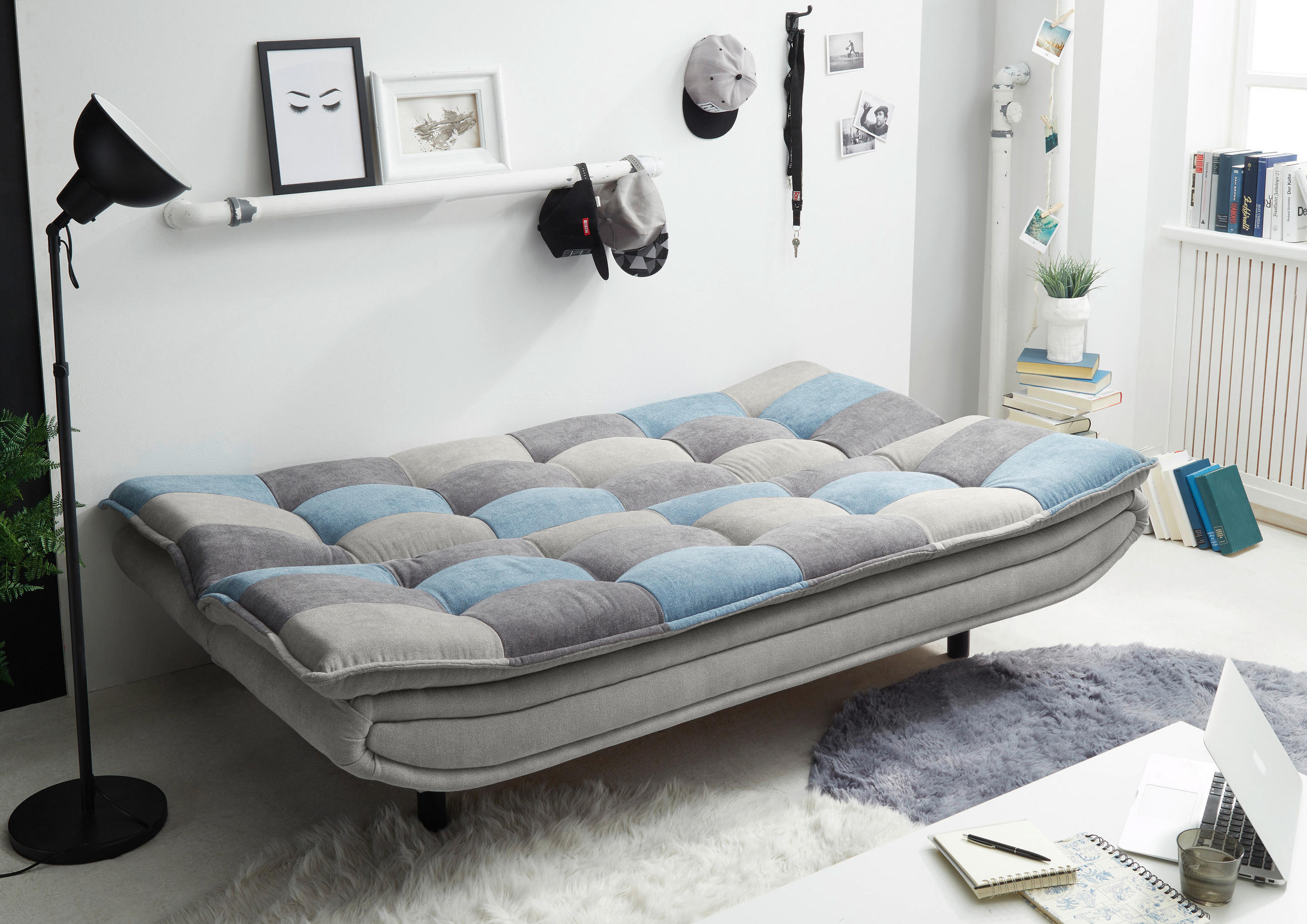 SOFA LEŽAJ plava, boja zemlje, tamnosiva  - tamnosiva/boja zemlje, Osnovno, tekstil/pločasti materijal (188/90/89cm) - MID.YOU