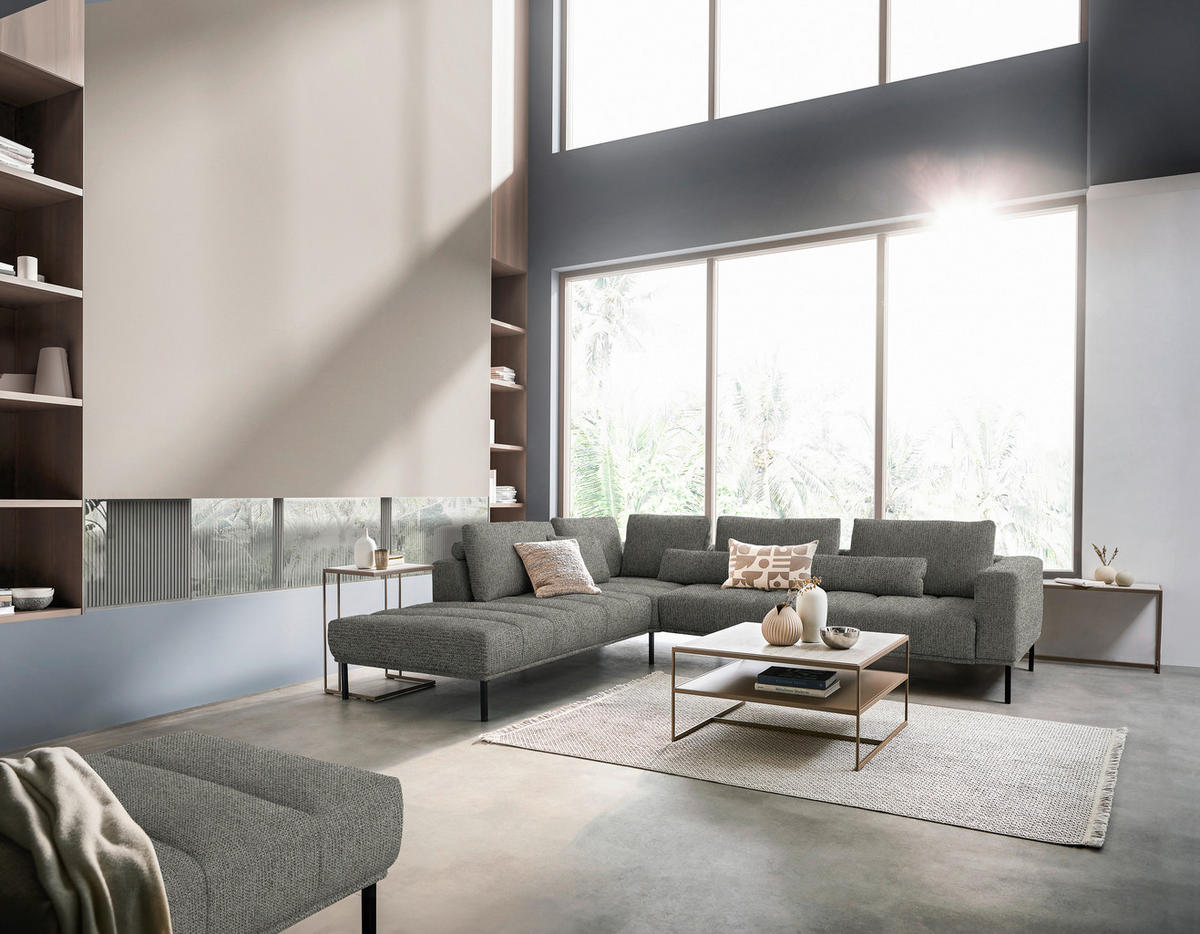 ECKSOFA  in Flachgewebe Graubraun  270/308 cm  - Graubraun/Schwarz, Design, Textil/Metall (270/308cm) - Pure Home Lifestyle