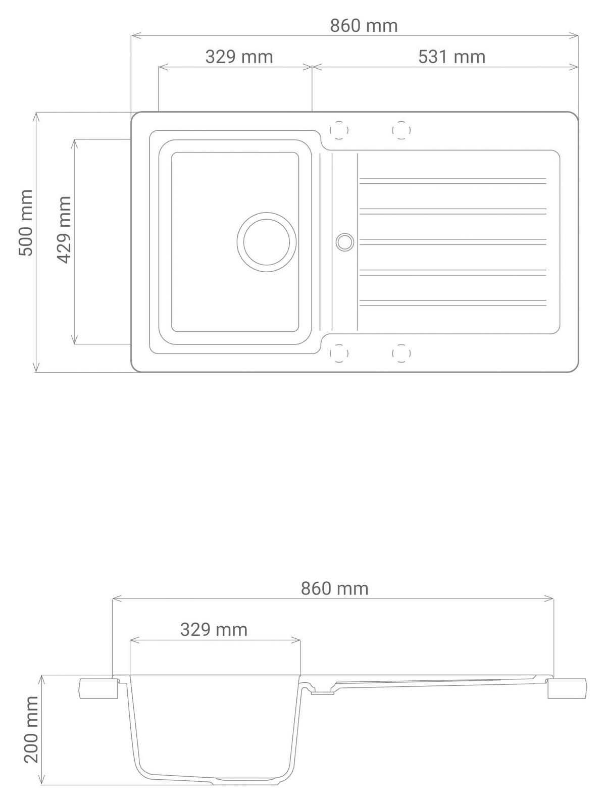 SPÜLE AUSTIN86X50G  - Grau, Design, Stein (86/21/50cm) - Respekta