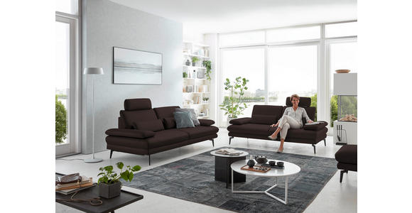 3-SITZER-SOFA in Leder Braun  - Schwarz/Braun, Design, Leder/Metall (222/86/104cm) - Dieter Knoll