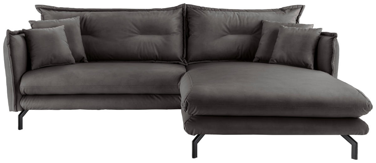ECKSOFA Anthrazit Lederlook  - Anthrazit/Schwarz, MODERN, Textil/Metall (255/180cm) - Livetastic