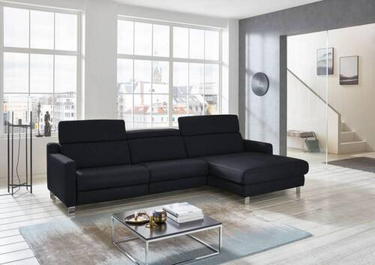 ECKSOFA in Echtleder Schwarz  - Chromfarben/Schwarz, Design, Leder/Metall (291/176cm) - Valdera