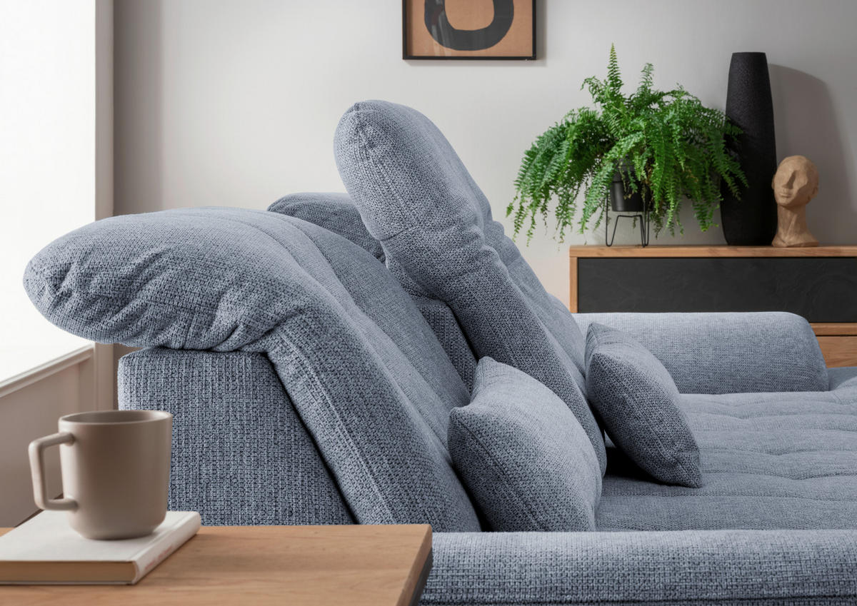 ECKSOFA in Chenille Hellblau  - Chromfarben/Anthrazit, Modern, Textil/Metall (314/184cm) - Livetastic