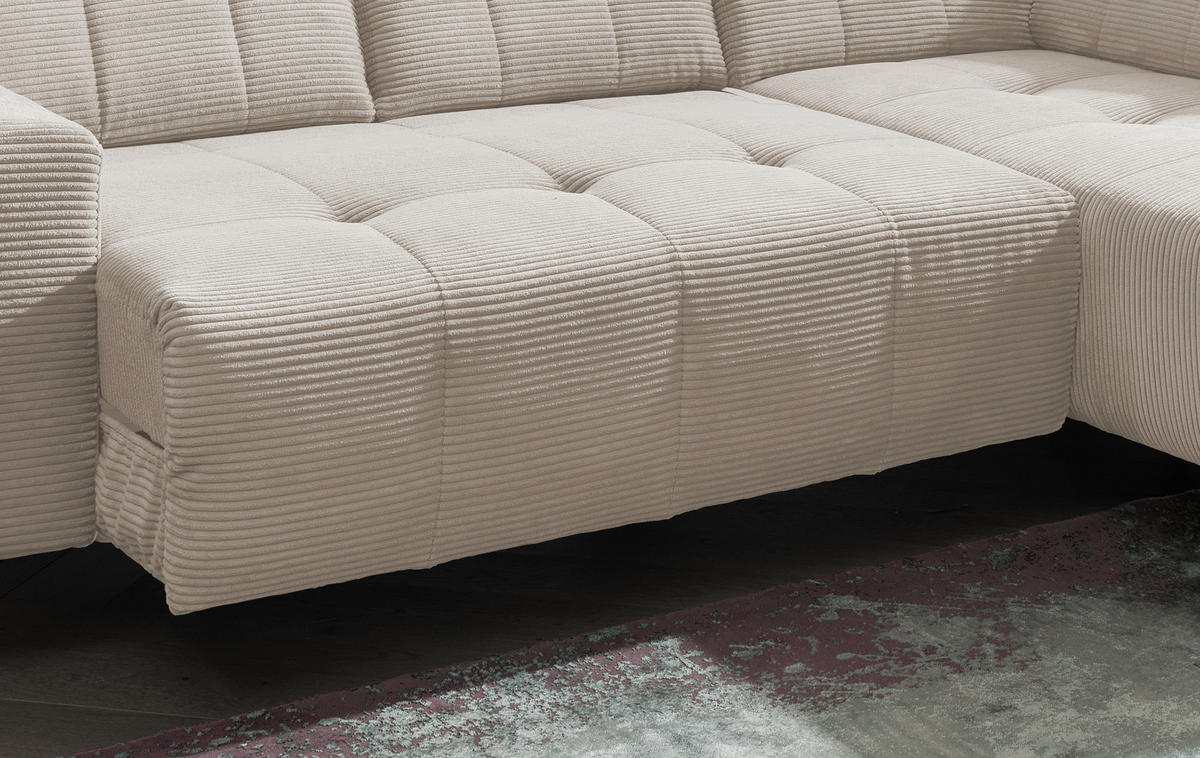ECKSOFA Beige Cord  - Beige/Schwarz, MODERN, Textil/Metall (261/200cm) - Livetastic