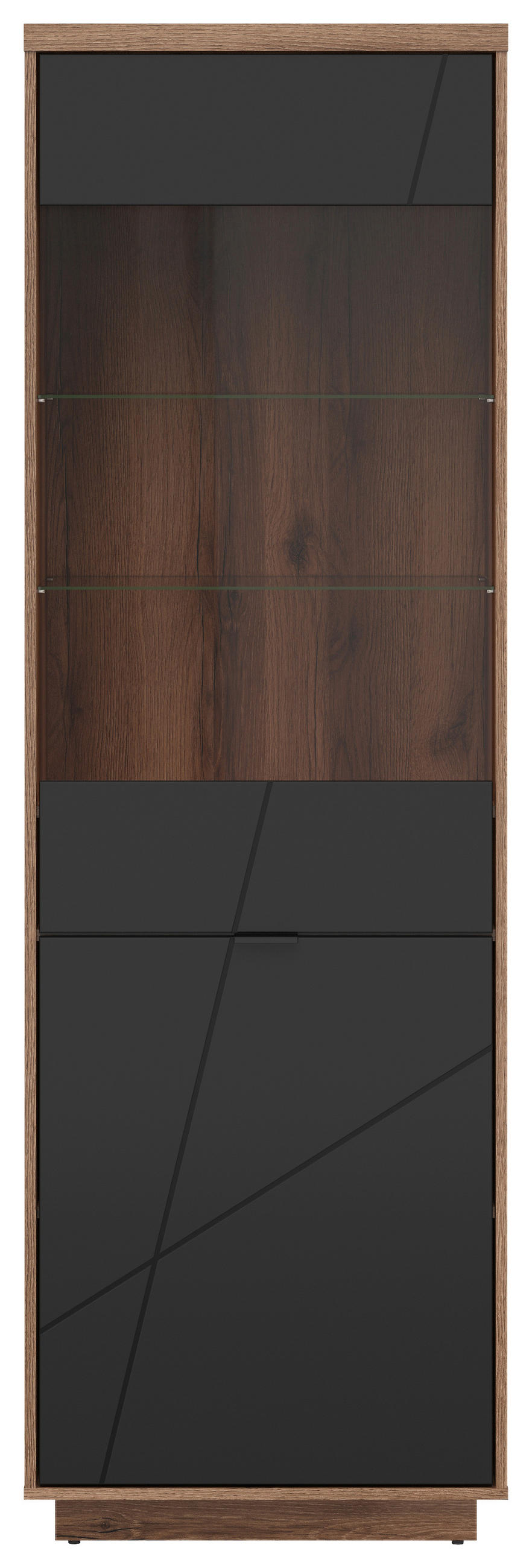 VITRINA, črna, barve hrasta - črna/barve hrasta, Design, umetna masa/steklo (64/200,5/42,5cm) - Livetastic