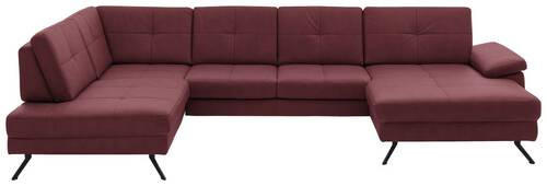 WOHNLANDSCHAFT in Lederlook, Mikrofaser Bordeaux  - Bordeaux/Schwarz, Design, Textil/Metall (220/345/179cm) - Beldomo System