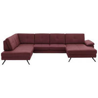 WOHNLANDSCHAFT in Lederlook, Mikrofaser Bordeaux  - Bordeaux/Schwarz, Design, Textil/Metall (220/345/179cm) - Beldomo System