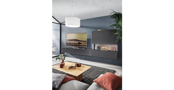 WOHNWAND in Graphitfarben 348,8/175,7/37,1 cm - Graphitfarben/Grau, Design, Glas/Holzwerkstoff (348,8/175,7/37,1cm) - Dieter Knoll