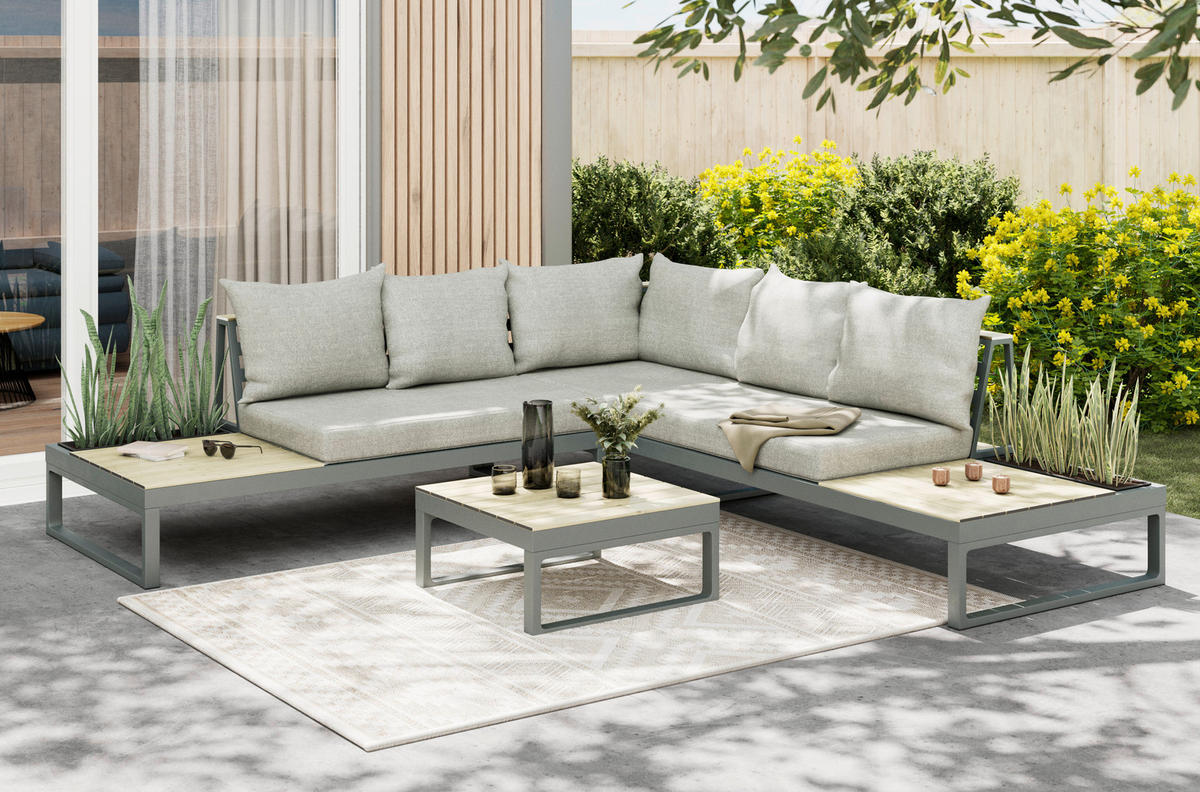 LOUNGEGARNITUR Aluminium  - Dunkelgrau/Beige, MODERN, Textil/Metall - Ambia Garden