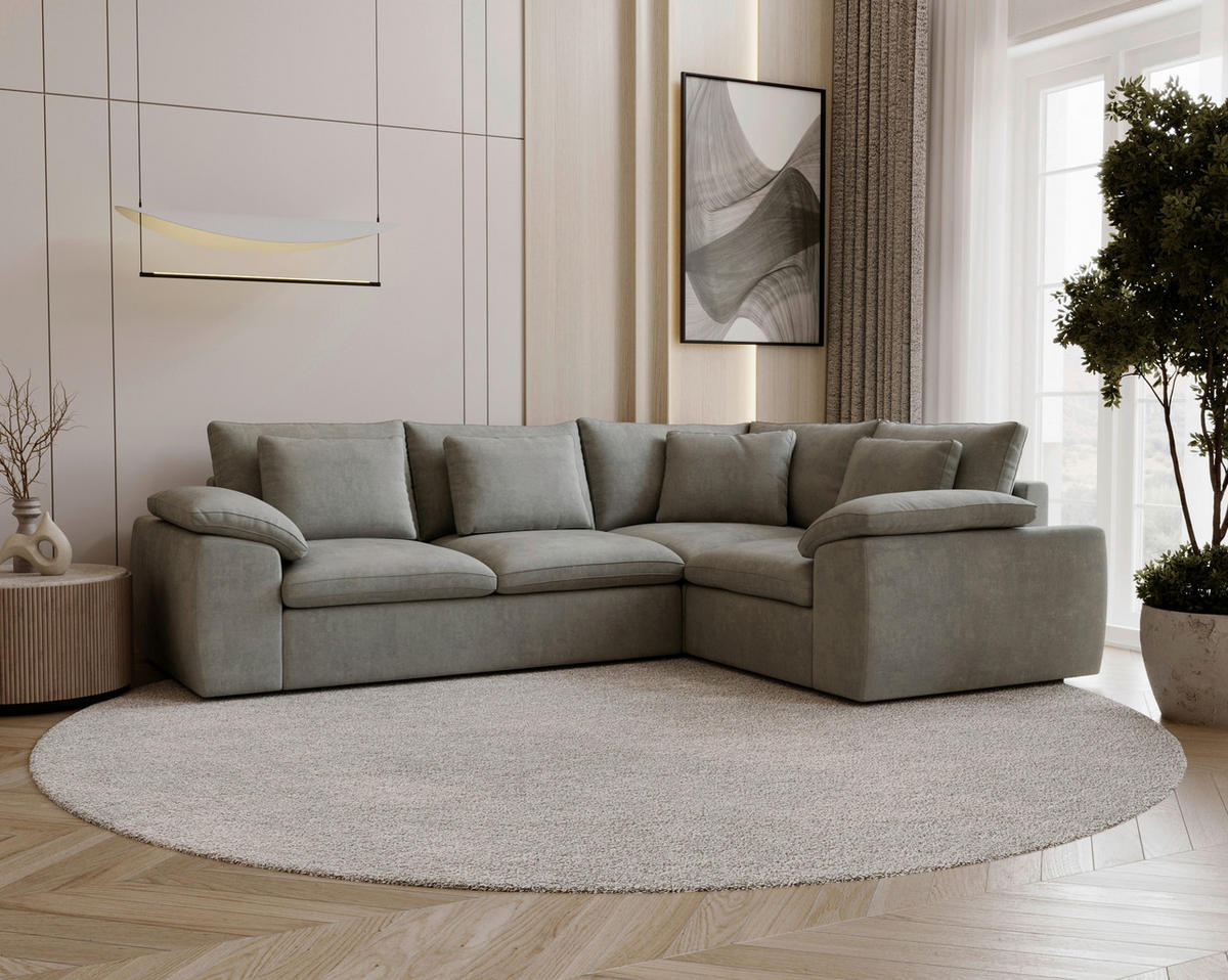 ECKSOFA Chenille Grau  - Schwarz/Grau, Design, Kunststoff/Textil (289/216cm) - Livetastic